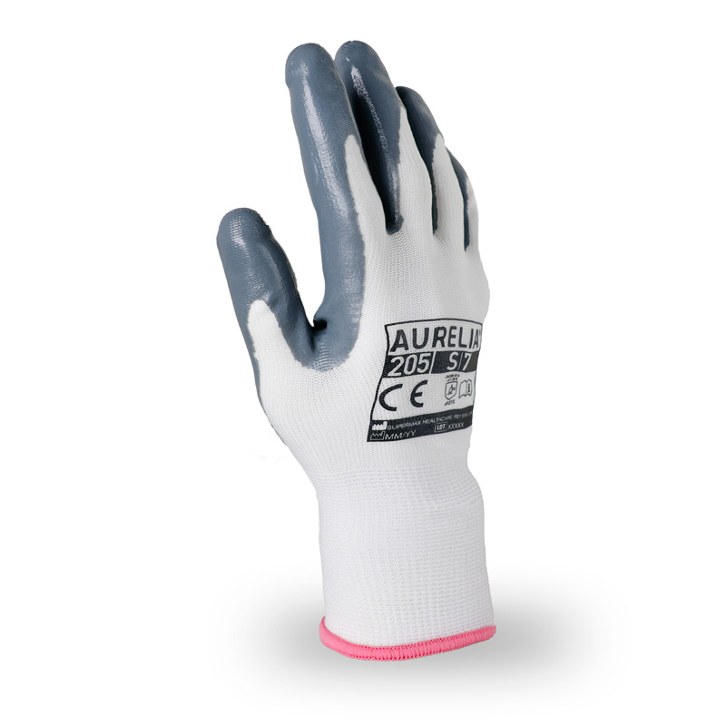 Aurelia 205 White Nitrile-Coated Inspection Work Gloves